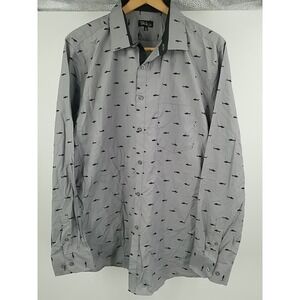 Men's Galaxy‎ by Harvic Printed Long Sleeve Button Up Shirt XL Sharks Gray